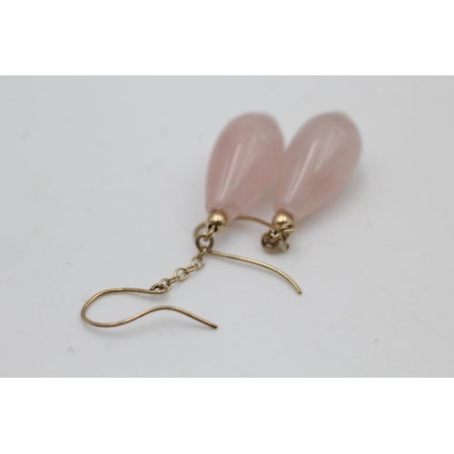 125 - A pair of 9ct gold rose quartz drop earrings - approx. gross weight 3.4 grams