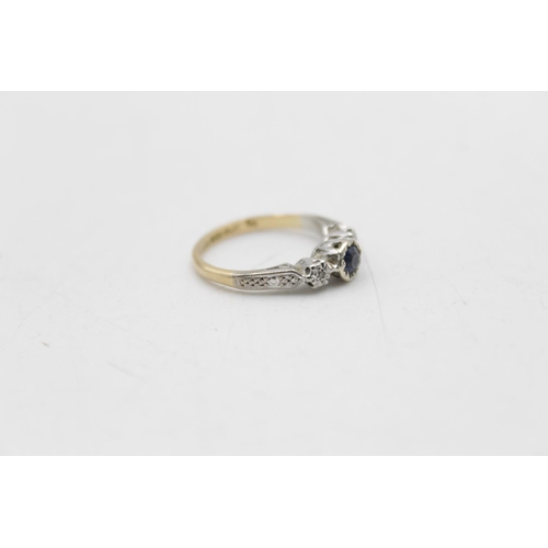 141 - An 18ct gold and platinum diamond and sapphire three stone ring, size I½ - approx. gross weight 2.2 ... 