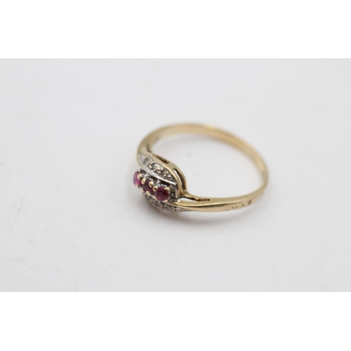 145 - A 9ct gold vintage ruby and diamond bypass ring, size L - approx. gross weight 1.4 grams