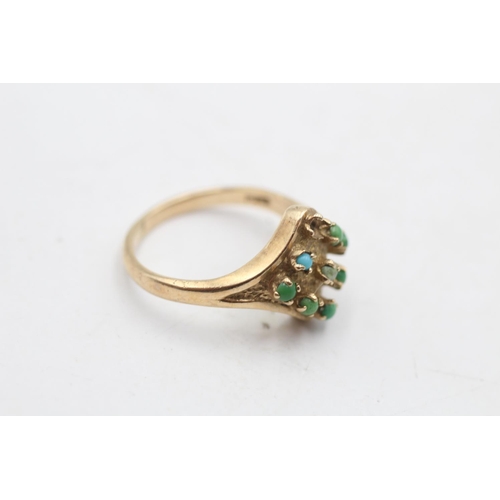 152 - A 9ct gold turquoise set textured ring, size N½ - approx. gross weight 3.1 grams