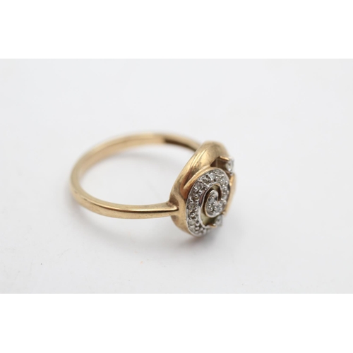 157 - A 9ct gold diamond pave set swirl ring, size N½ - approx. gross weight 2.5 grams