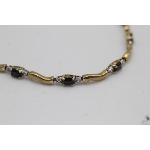 159 - A 9ct gold sapphire and diamond panel bracelet - approx. gross weight 4.6 grams