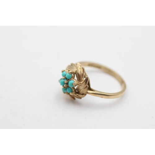 166 - A 9ct gold turquoise set dress ring, size O - approx. gross weight 2.7 grams