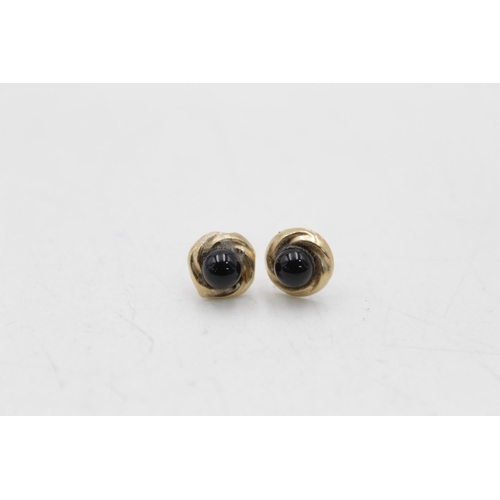 175 - Three pairs of 9ct gold gemstone earrings to include onyx studs, reconstituted turquoise drop etc. -... 