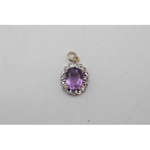 2 - Three 9ct gold amethyst pendants to include diamonds - approx. gross weight 2.3 grams