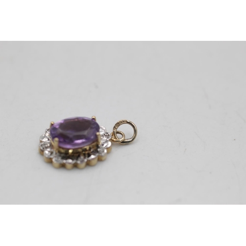 2 - Three 9ct gold amethyst pendants to include diamonds - approx. gross weight 2.3 grams