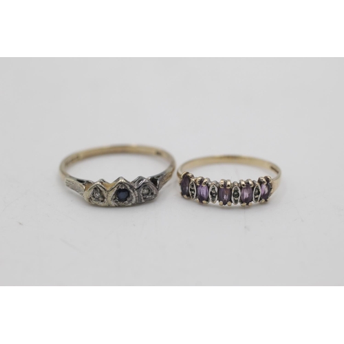 48 - Two 9ct gold gemstone and diamond dress rings, one amethyst size M½ and one hallmarked London sapphi... 