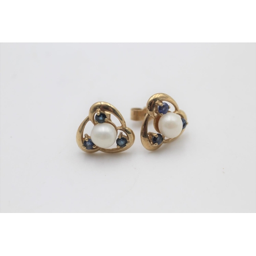 49 - A pair of 9ct gold sapphire and cultured pearl stud earrings - approx. gross weight 2.5 grams