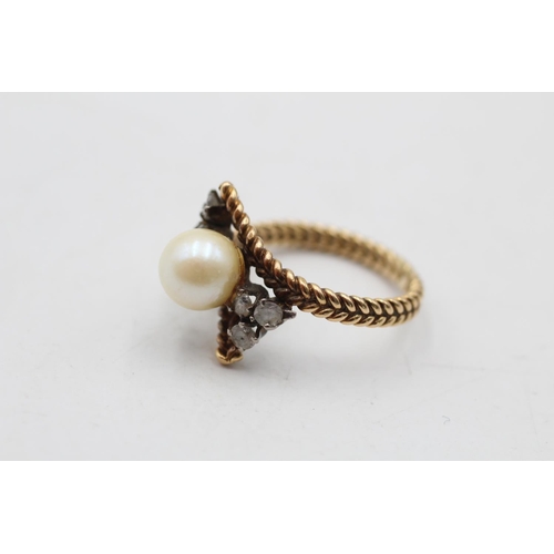 60 - An 18ct gold pearl and stone set ring, size K - approx. gross weight 3.6 grams