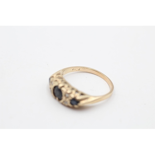 64 - A hallmarked London 9ct gold diamond and sapphire gypsy ring, size L½ - approx. gross weight 2.8 gra... 