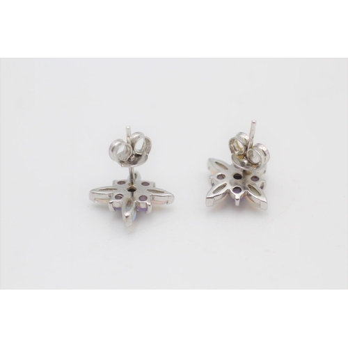 88 - A pair of 9ct white gold amethyst, opal and jade stud earrings - approx. gross weight 2 grams