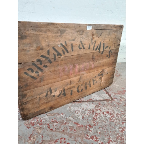 1021A - An antique pine crate impressed Bryant & May's Matches - approx. 50cm high x 78cm wide x 64cm deep