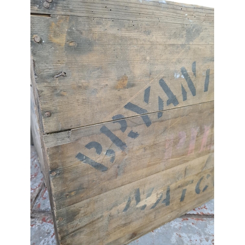 1021A - An antique pine crate impressed Bryant & May's Matches - approx. 50cm high x 78cm wide x 64cm deep