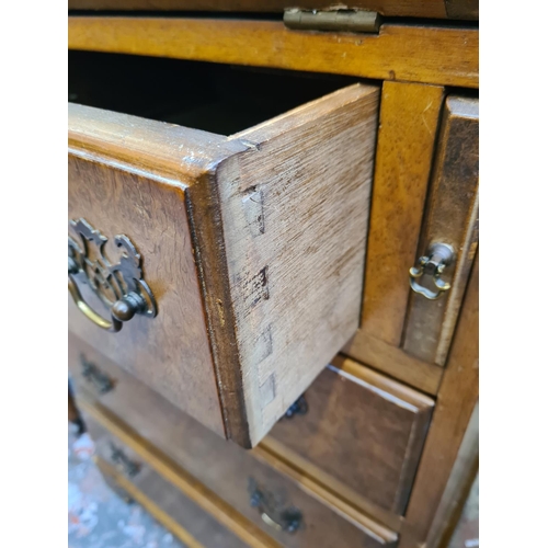 1029 - A Georgian style burr walnut effect narrow bureau with four drawers and fall front - approx. 102cm h... 