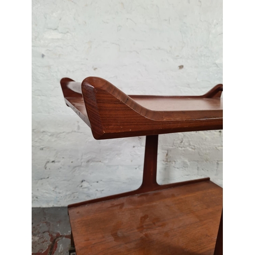 1086 - A mid 20th century Danish teak two tier T-shaped cocktail trolley - approx. 72cm high x 70cm wide x ... 