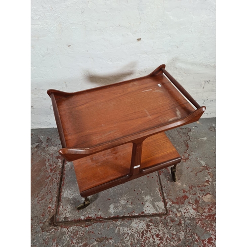 1086 - A mid 20th century Danish teak two tier T-shaped cocktail trolley - approx. 72cm high x 70cm wide x ... 