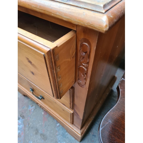 1093 - A modern pine bedside chest of three drawers - approx. 80cm high x 57cm wide x 46cm deep