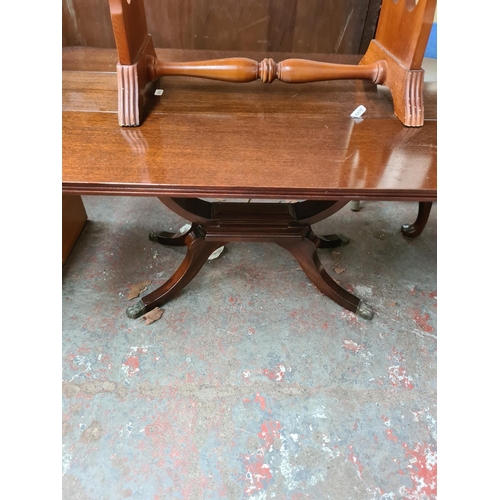 1094 - Two drop leaf side tables, one yew wood effect with lyre end supports and one Regency style mahogany... 