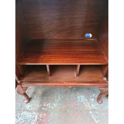 1096 - A burr walnut effect two door cabinet with cabriole supports - approx. 93cm high x 78cm wide x 46cm ... 