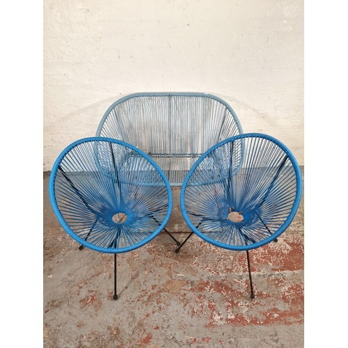 1098 - Three items, two mid 20th century style blue plastic atomic bucket chairs and one mid 20th century s... 