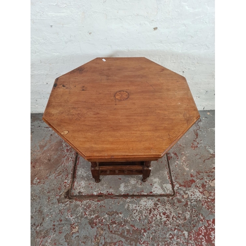 1108 - An Edwardian inlaid mahogany octagonal side table with lower galleried shelf - approx. 70cm high x 7... 