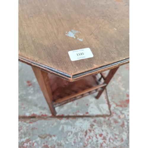 1121 - An Edwardian mahogany octagonal side table with lower galleried shelf - approx. 67cm high x 60cm wid... 