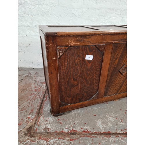 1151 - A vintage oak blanket box with carved detailing - approx. 48cm high x 84cm wide x 35cm deep