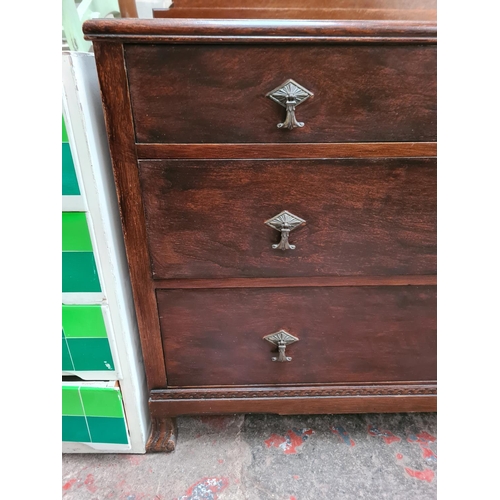 1175 - A 1930s oak dressing chest with three drawers and upper bevelled edge mirror - approx. 160cm high x ... 