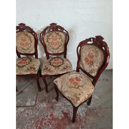 1181 - A set of four 19th century style mahogany and floral upholstered dining chairs