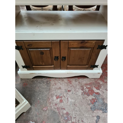 1183 - Two items of furniture, one white painted Mexican pine TV stand - approx. 79cm high x 85cm wide x 42... 