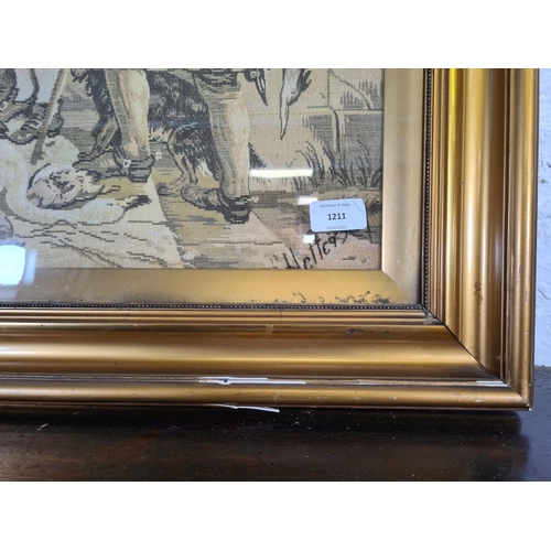 1211 - A gilt framed embroidery signed lower right - approx. 102cm x 82cm