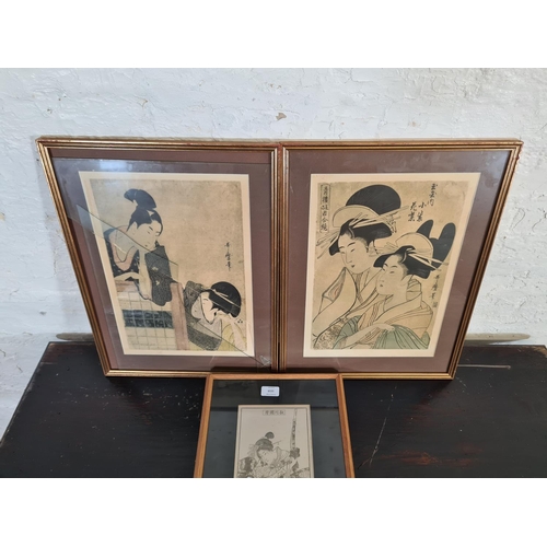 1219 - Three framed Oriental prints