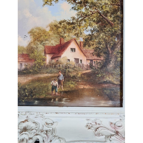 1227 - A framed oil on canvas of a cottage scene signed K. Douglas - approx. 54cm wide x 44cm deep