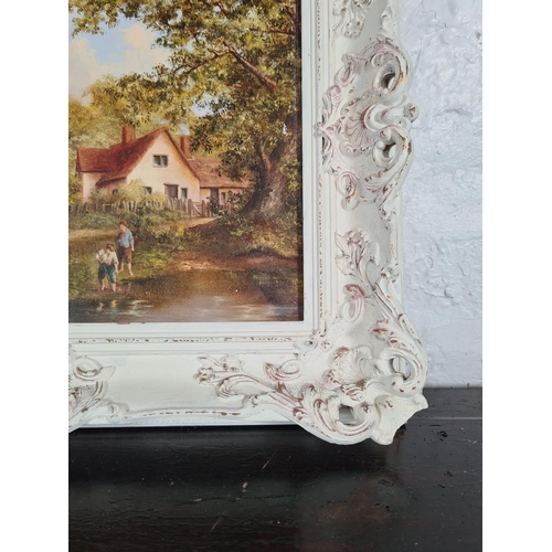 1227 - A framed oil on canvas of a cottage scene signed K. Douglas - approx. 54cm wide x 44cm deep