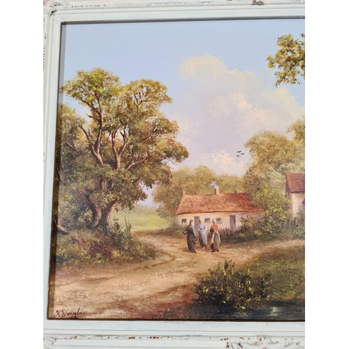 1227 - A framed oil on canvas of a cottage scene signed K. Douglas - approx. 54cm wide x 44cm deep