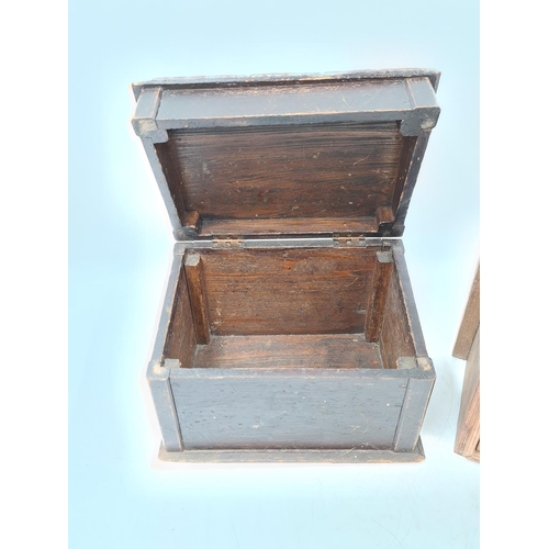 654 - Two pine boxes, one candle box with drawer - approx. 38cm high x 21cm wide x 20cm deep and one work ... 