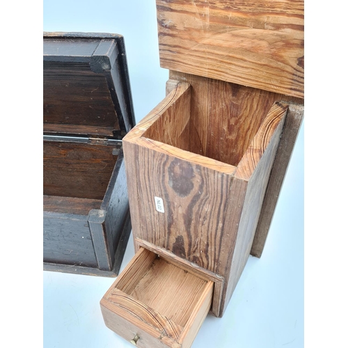 654 - Two pine boxes, one candle box with drawer - approx. 38cm high x 21cm wide x 20cm deep and one work ... 