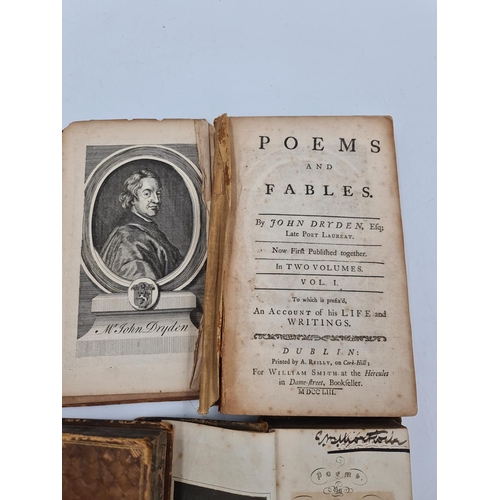 576 - Three antique poetry books, Poems by William Cowper Esq. of the Inner Temple, Poems & Fables by John... 