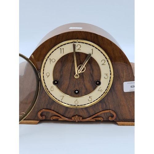 626 - An Art Deco walnut cased Westminster/Whittington chiming mantel clock - approx. 19cm high x 30cm wid... 