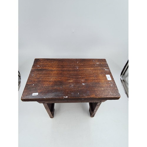 650 - A 19th century style rustic pine farmhouse stool - approx. 33cm high x 45cm wide x 27.5cm deep