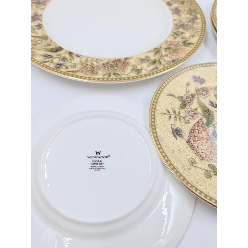 476 - Eight pieces of Wedgwood floral tapestry bone china, three dinner plates, two salad plates, two side... 