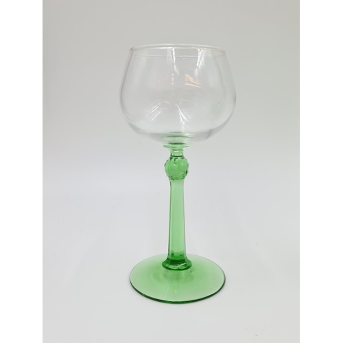 489 - A collection of vintage green glassware to include seven piece uranium glass drinking set comprising... 