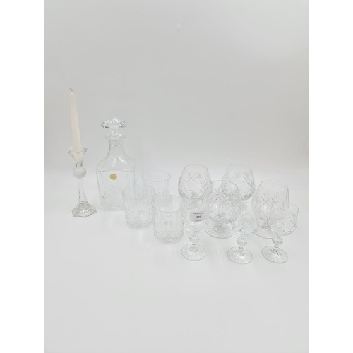 490 - A collection of glassware to include Cristal d'Arques of France lead crystal decanter, three whisky ... 