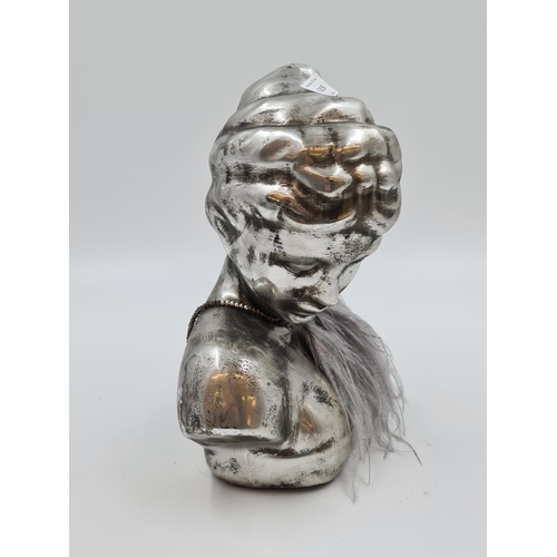 515 - A metal finish ceramic female bust - approx. 29cm high