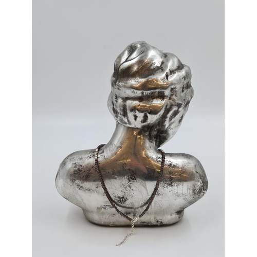 515 - A metal finish ceramic female bust - approx. 29cm high