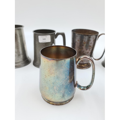 520 - Six EPNS and pewter tankards