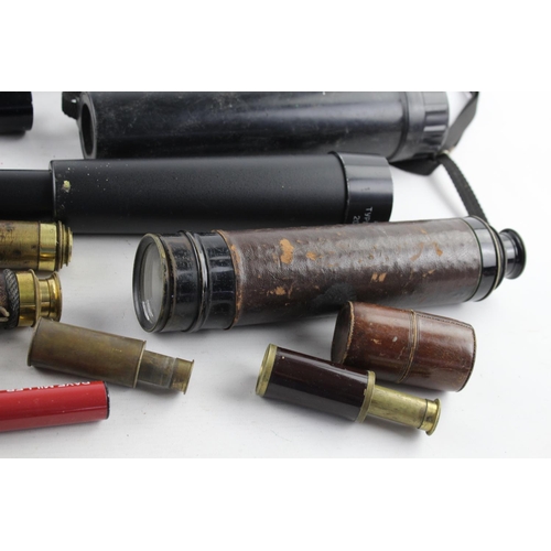 1280 - Fifteen assorted vintage telescopes to include N & B Ltd. 'Petrel' x25-x40, cased Russian Typnct-3 2... 