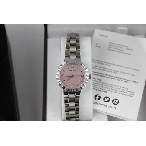 253 - Four quartz ladies fashion wristwatches in original boxes to include DKNY, Diesel, Sekonda etc.