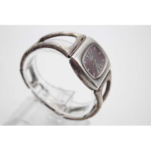 256 - A vintage c.1970's ladies Rotary .925 silver hand wind wristwatch with open link bark effect bracele... 