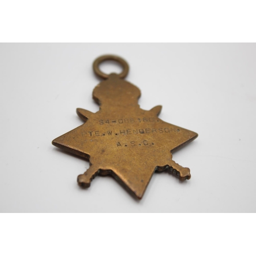 272 - Two WWI medals, one 1914-15 Star presented to S4-086160 PTE. W. Henderson A.S.C. and one War medal p... 